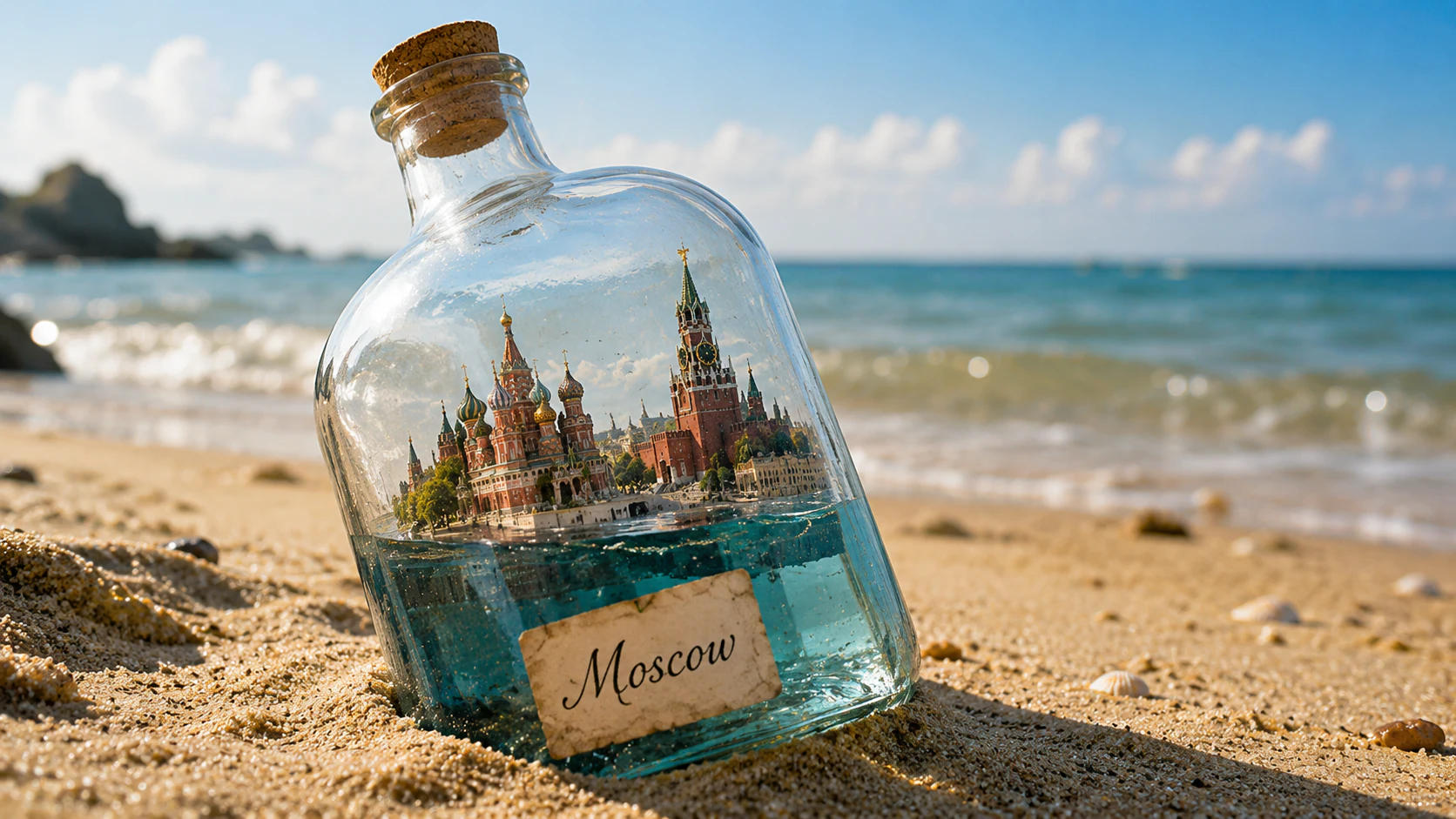 Миниатюрный город в стеклянной бутылке