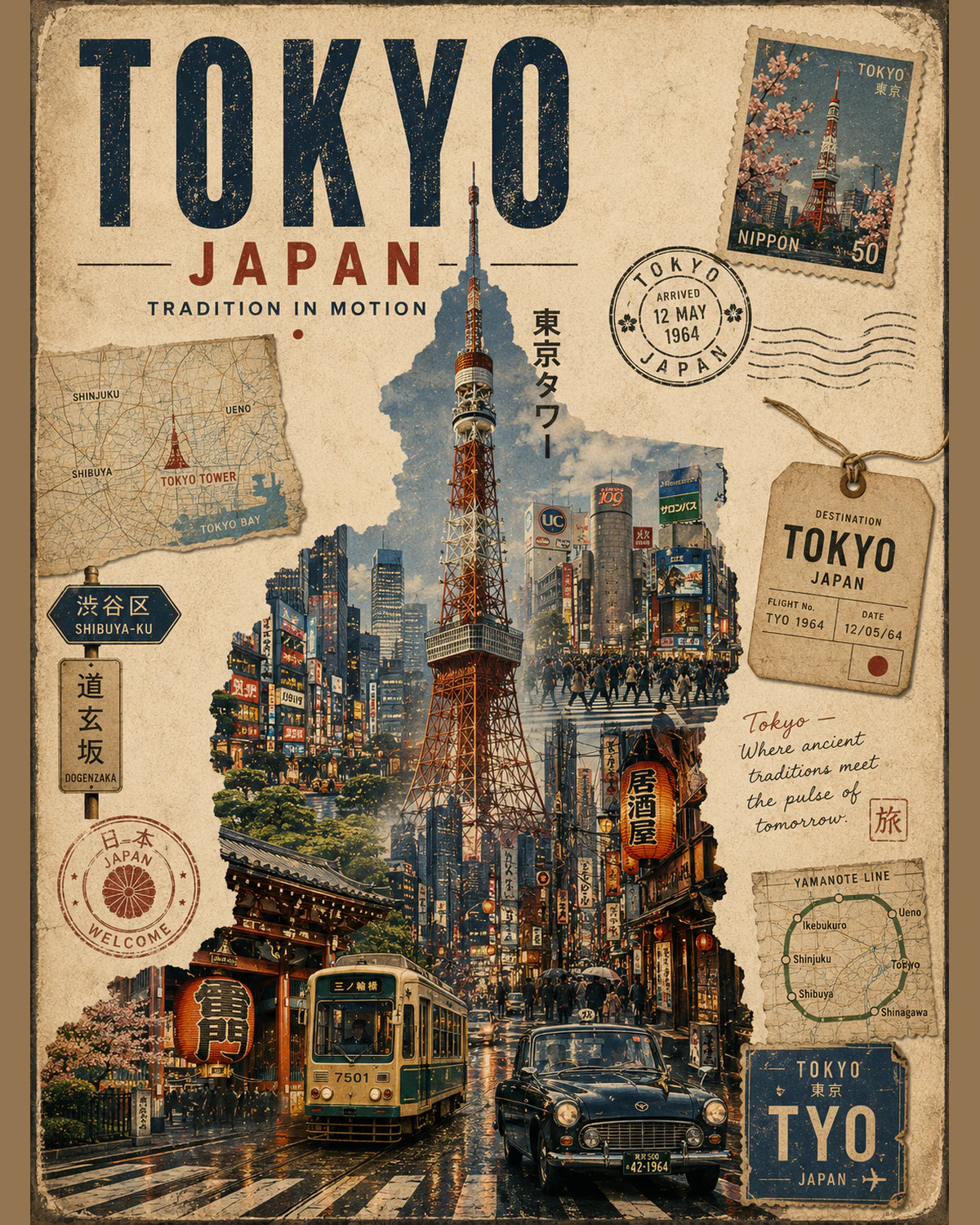 Винтажный travel-постер города в стиле ретро-коллажа result 4