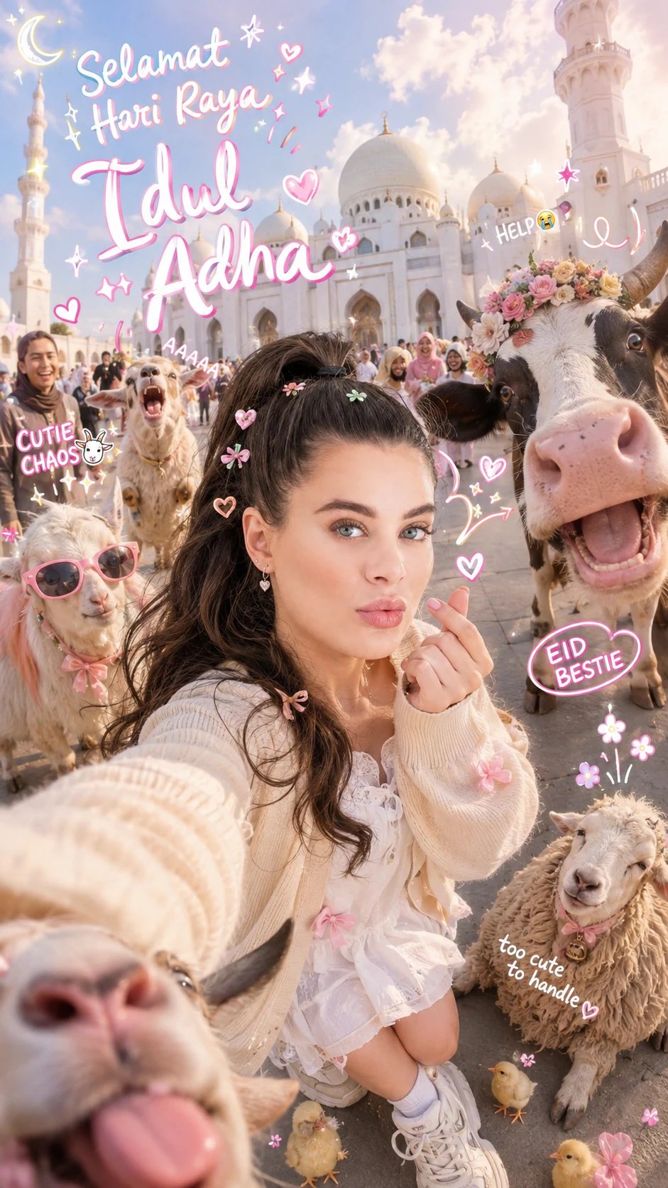 Cute Eid al-Adha selfie с животными в viral aesthetic result 4
