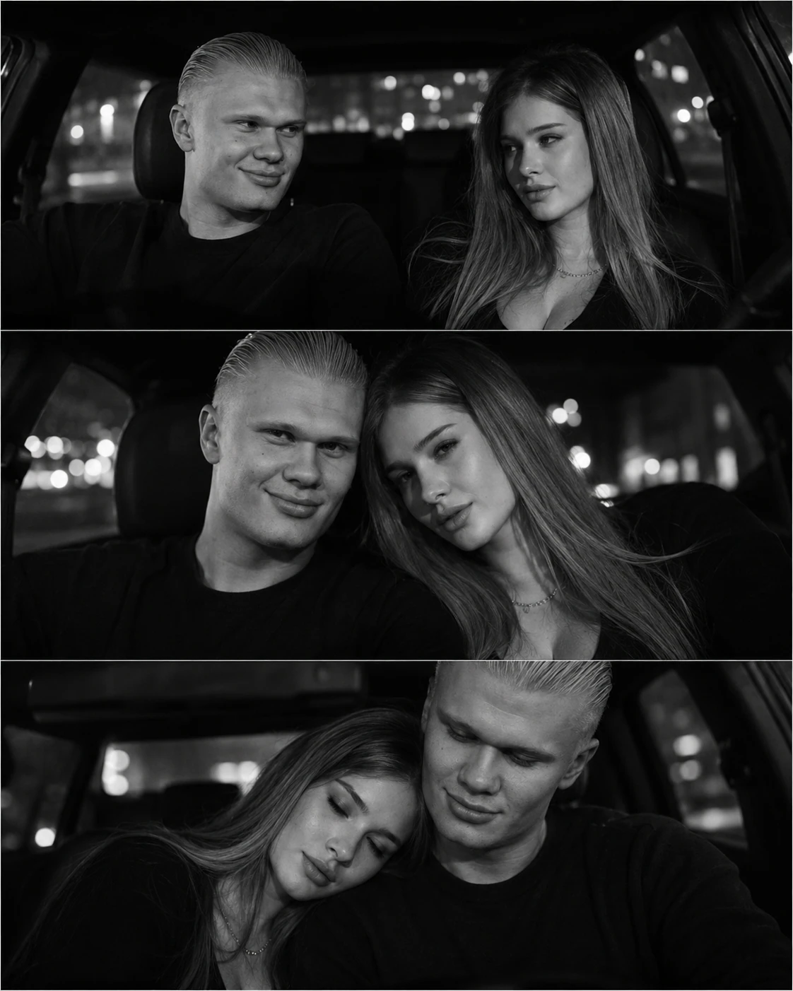 Night Car Couple — чёрно-белый cinematic collage result 4